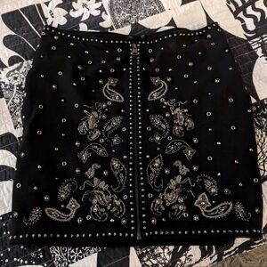 Allsaints Cassidy Zip Up Embellished Mini Skirt - Black studded